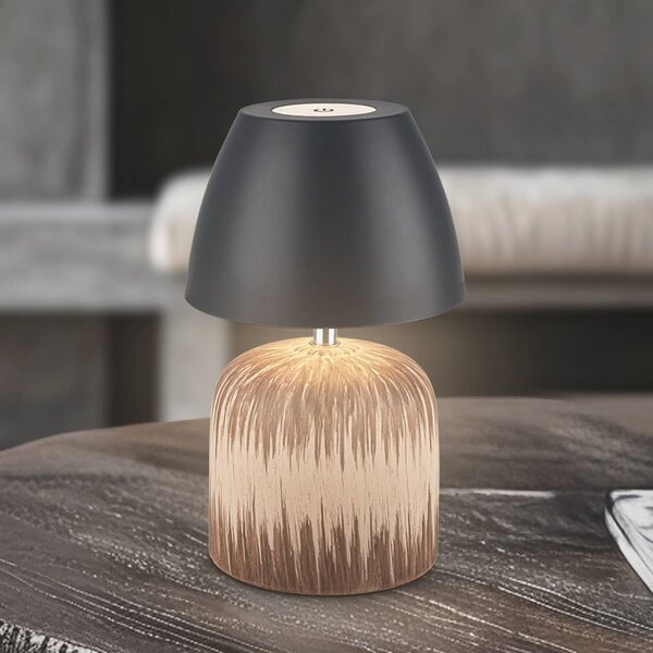 Briloner Lampa stołowa LED z akumulatorem Brilo unplugged Cera, antracyt, 22 cm możliwość ściemniania, jasne drewno, ceramika, nowoczesny