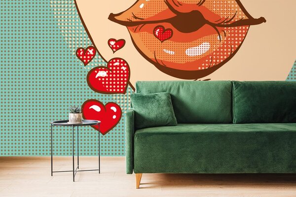 Tapeta pop-art pocałunek pełen miłości