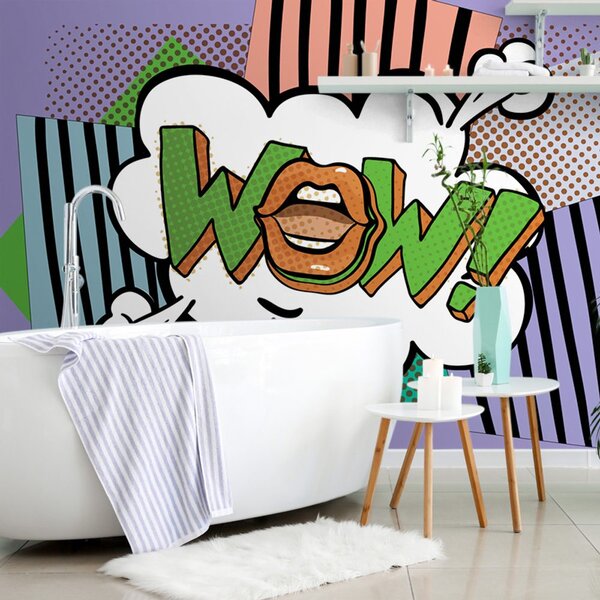 Tapeta stylowy fioletowy pop art - WOW!