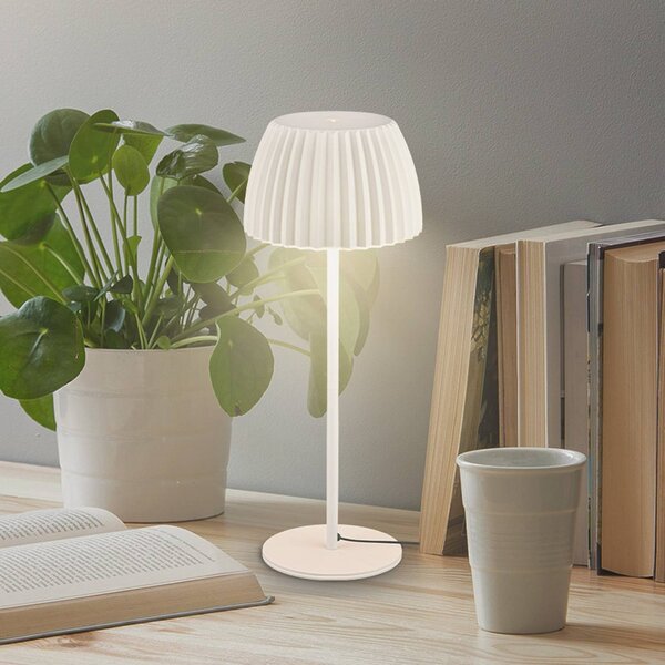 Briloner Lampa stołowa LED Loca, możliwość ściemniania, biały / opal, salon / jadalnia, metal, nowoczesny
