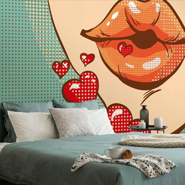 Tapeta pop-art pocałunek pełen miłości