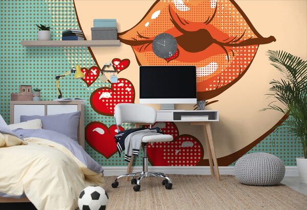 Tapeta pop-art pocałunek pełen miłości
