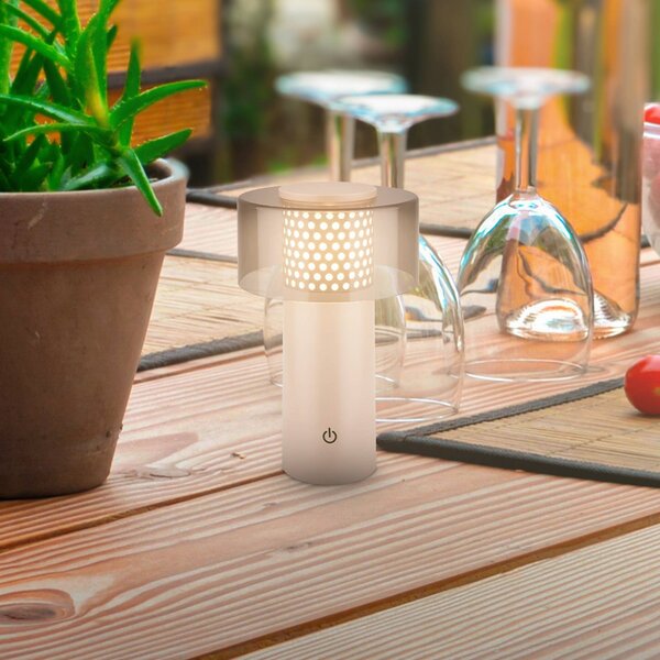 Briloner Lampa akumulatorowa LED Brilo unplugged Gila, antracyt/beżowa 21 cm możliwość ściemniania, kremowy / amber, metal, nowoczesny