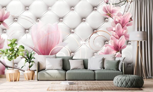 Samoprzylepna tapeta magnolie z imitacją skóry
