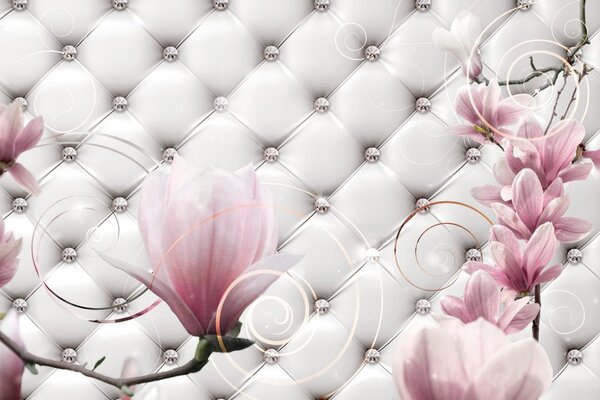 Samoprzylepna tapeta magnolie z imitacją skóry