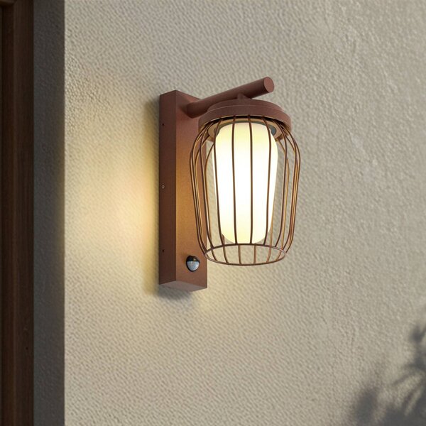 Lampa zewnętrzna z czujnikiem ruchu Chandan Lucande, możliwość ściemniania, brązowy / rdzawy, aluminium, nowoczesny