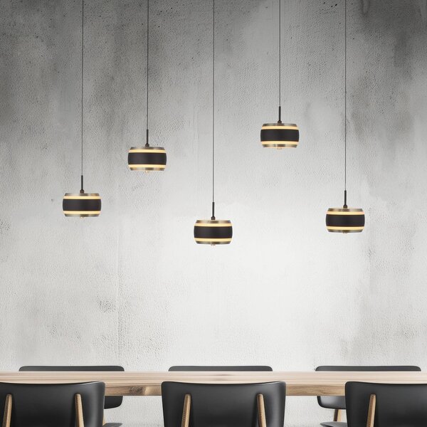 PURE Lampa wisząca Falling Rings, możliwość ściemniania, czarny, salon / jadalnia, metal, nowoczesny