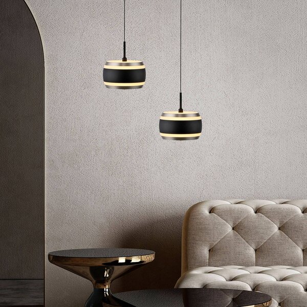 PURE Lampa wisząca Falling Rings, możliwość ściemniania, czarny, salon / jadalnia, metal, nowoczesny
