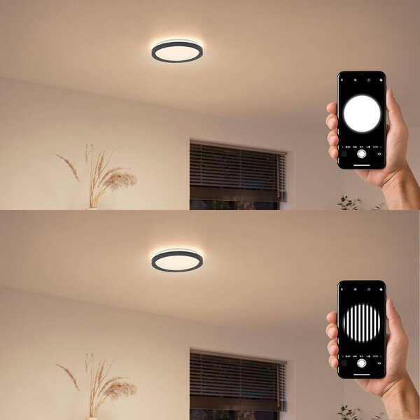 Philips Lampa sufitowa LED Aio RD, możliwość ściemniania, czarny, przedpokój, metal, nowoczesny