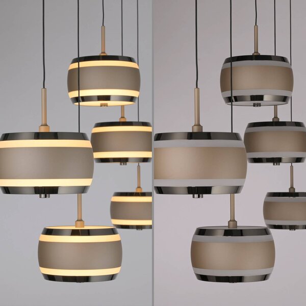 PURE Lampa wisząca Falling Rings, możliwość ściemniania, brązowy / mosiężny, salon / jadalnia, metal, nowoczesny