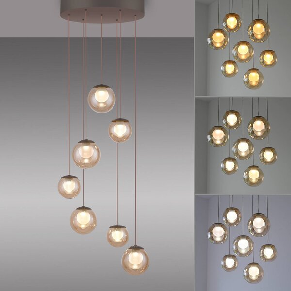 PURE Lampa wisząca Popup, możliwość ściemniania, brązowy / mosiężny, salon / jadalnia, aluminium
