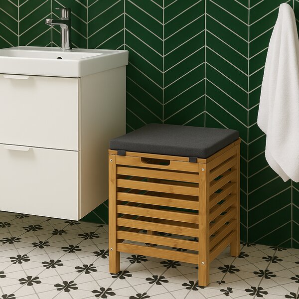 Stołek łazienkowy BAMBOO z koszem na pranie, 2w1
