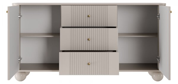 Komoda Vesper 160 cm z szufladami na kulach - kaszmir / złote uchwyty / nogi kule