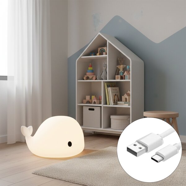 Lampa stołowa biała 50 cm z LED, ściemnialna, IP54, ładowalna - Baby Whale