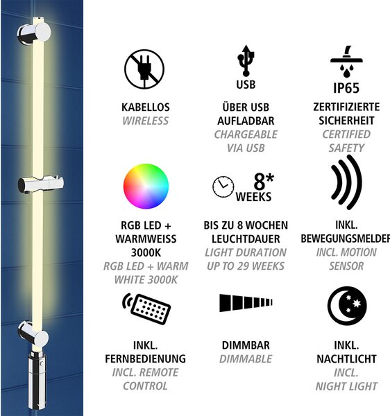 Drążek prysznicowy LED, 94 cm, RGB, WENKO