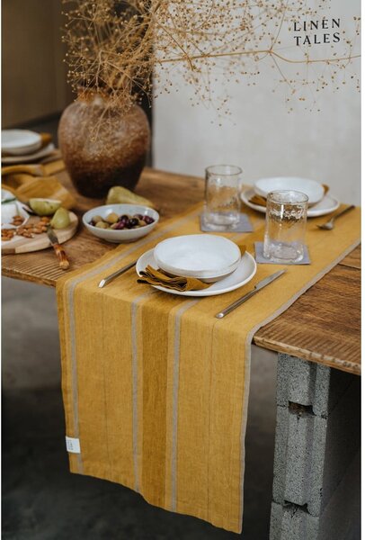 Lniany bieżnik 200x200 cm Amber Bronze Stripes – Linen Tales