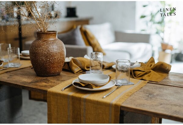 Lniany bieżnik 200x200 cm Amber Bronze Stripes – Linen Tales