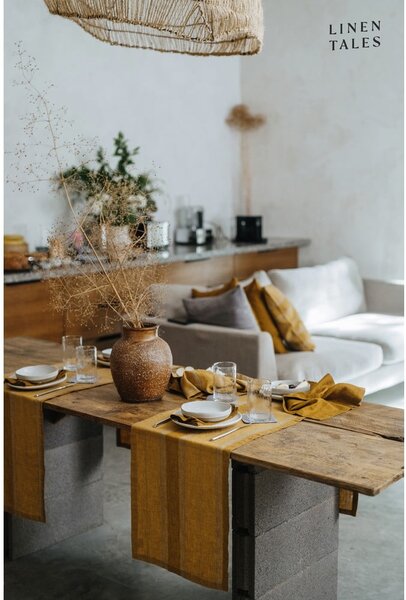 Lniany bieżnik 200x200 cm Amber Bronze Stripes – Linen Tales