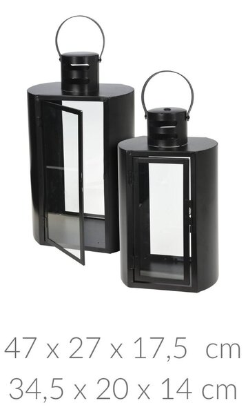 Lampion metalowy czarny MINIMAL, 2 latarenki