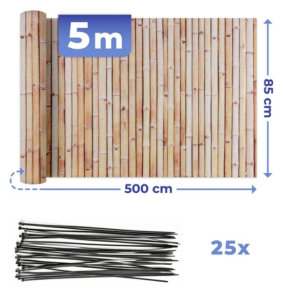 Osłona balkonowa z wzorem bambusa, 5 m x 85 cm