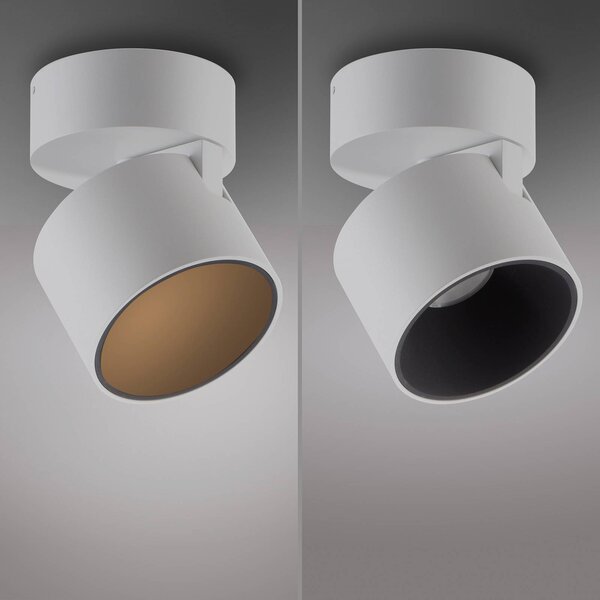 PURE reflektor sufitowy LED Cup, biały, Ø 9,5 cm, metal możliwość ściemniania, biały / opal, salon / jadalnia, metal, nowoczesny