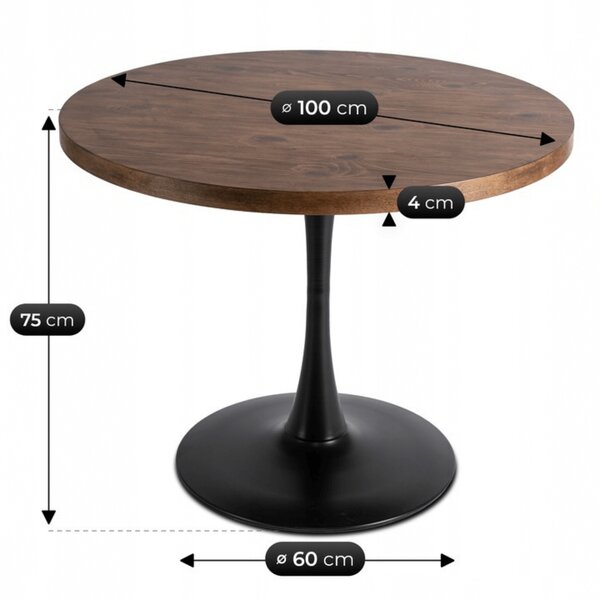 Stół Okrągły LINO 100 cm Dąb Rustykalny/Czarny Nowoczesny Loft