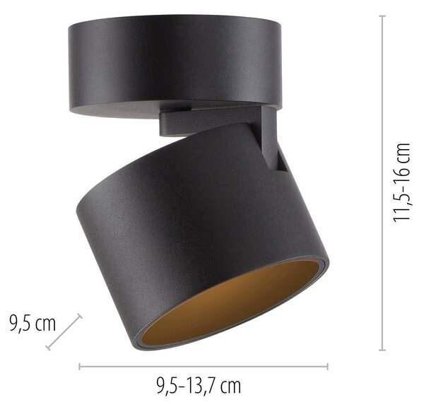 PURE reflektor sufitowy LED Cup, czarny, Ø 9,5 cm, metal możliwość ściemniania, czarny, salon / jadalnia, metal, nowoczesny