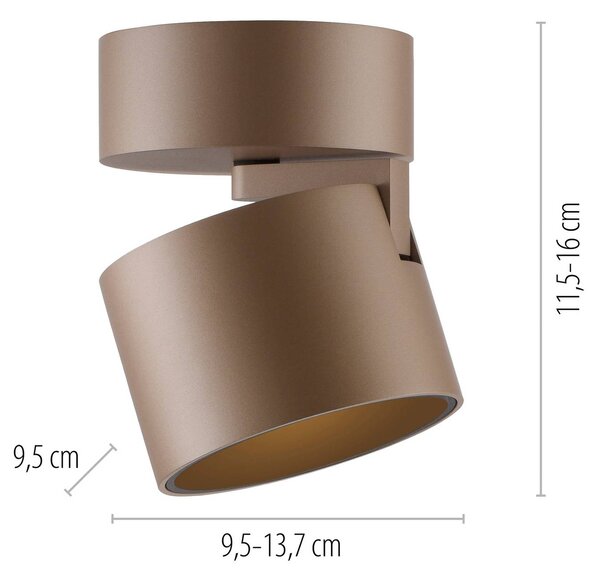 PURE Reflektor sufitowy LED Cup, kolor brązowy, Ø 9,5 cm, metal możliwość ściemniania, brązowy / mosiężny, salon / jadalnia, metal, nowoczesny