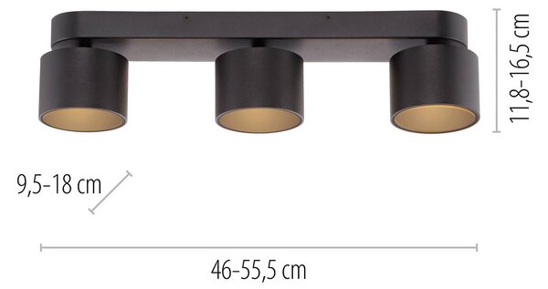PURE Reflektor sufitowy LED Cup, czarny, długość 56 cm, metalowy, 3-punktowa możliwość ściemniania, czarny, salon / jadalnia, metal, nowoczesny