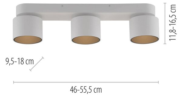 PURE reflektor sufitowy LED Cup, biały, długość 56 cm, metal, 3-punktowa. możliwość ściemniania, biały / opal, salon / jadalnia, metal, nowoczesny