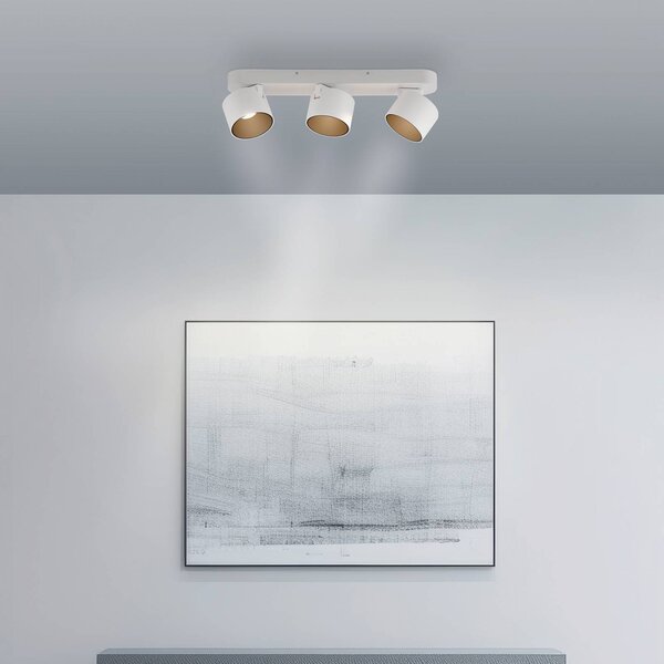 PURE reflektor sufitowy LED Cup, biały, długość 56 cm, metal, 3-punktowa. możliwość ściemniania, biały / opal, salon / jadalnia, metal, nowoczesny
