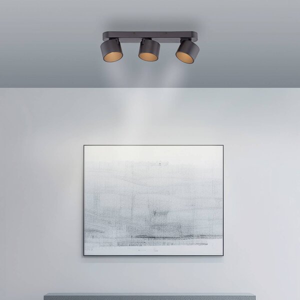 PURE Reflektor sufitowy LED Cup, czarny, długość 56 cm, metalowy, 3-punktowa możliwość ściemniania, czarny, salon / jadalnia, metal, nowoczesny