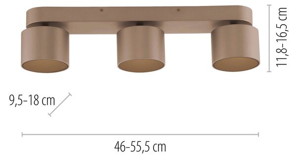 PURE reflektor sufitowy LED Cup, kolor brązowy, 56 cm, metal, 3-punktowa. możliwość ściemniania, brązowy / mosiężny, salon / jadalnia, metal, nowoczesny