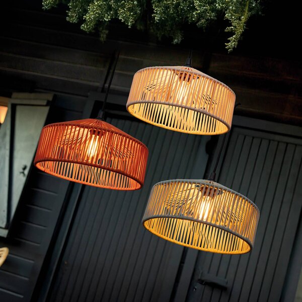 Newgarden Lampa wisząca Calabardina, brązowa, linka, Ø30 cm, IP44 Calarbardina, możliwość ściemniania, brązowy / rdzawy, tkanina / materiał / jedwab, skandynawski