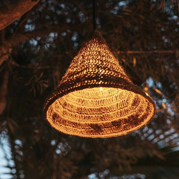 Newgarden Lampa wisząca Maro, naturalna, trawa morska, Ø 30 cm, IP44 możliwość ściemniania, jasne drewno, drewno, skandynawski
