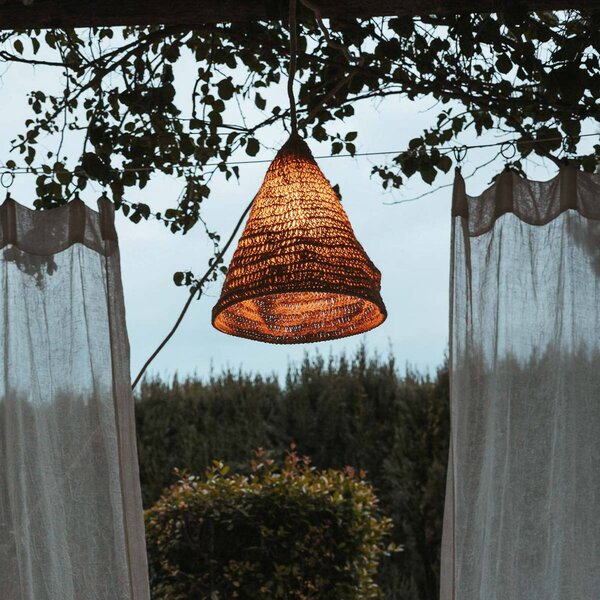 Newgarden Lampa wisząca Maro, naturalna, trawa morska, Ø 30 cm, IP44 możliwość ściemniania, jasne drewno, drewno, skandynawski