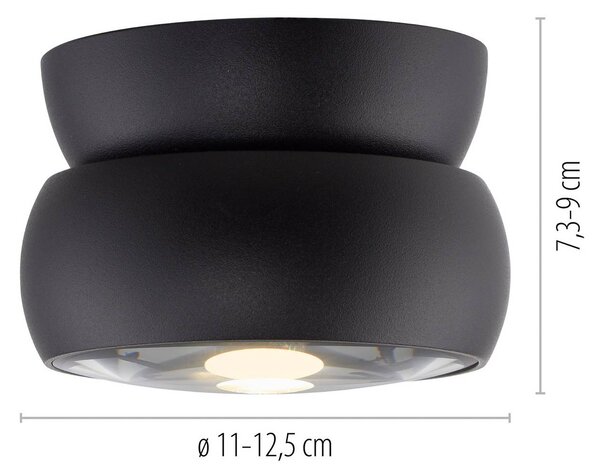 PURE Reflektor sufitowy LED Move, czarny, Ø 12 cm, metal/szkło możliwość ściemniania, czarny, salon / jadalnia, metal, nowoczesny