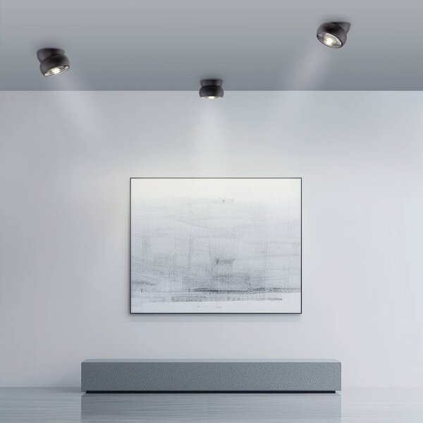 PURE Reflektor sufitowy LED Move, czarny, Ø 12 cm, metal/szkło możliwość ściemniania, czarny, salon / jadalnia, metal, nowoczesny