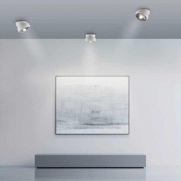 PURE Reflektor sufitowy LED Move, biały, Ø 12 cm, metal/szkło możliwość ściemniania, biały / opal, salon / jadalnia, metal, nowoczesny