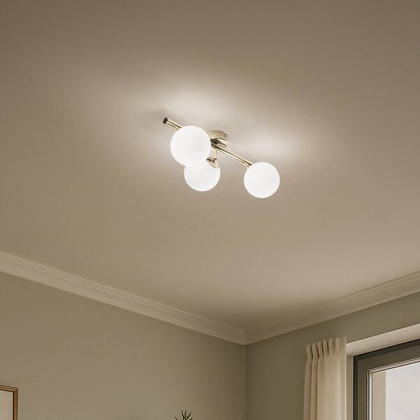 Lampa sufitowa Drum, złota, 3-punktowa, szkło, długość 46 cm Drum Domiluce, możliwość ściemniania, mosiężny / złoty, salon / jadalnia, metal