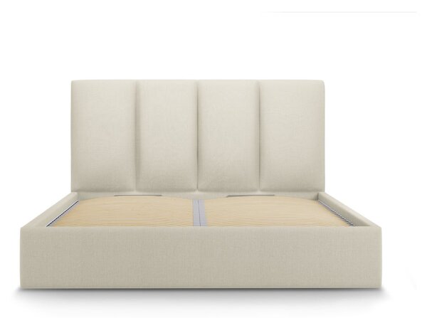 Beżowe tapicerowane łóżko dwuosobowe ze schowkiem ze stelażem 160x200 cm Juniper – Mazzini Beds