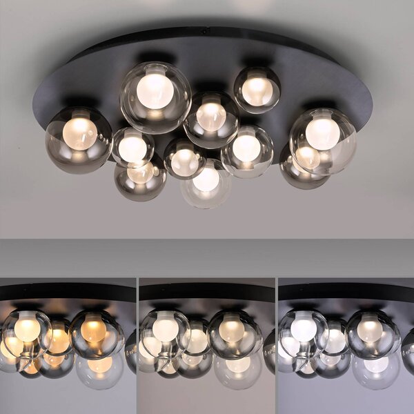 PURE Lampa sufitowa LED Popup, możliwość ściemniania, aluminiowy / szary / cynkowy, salon / jadalnia, metal