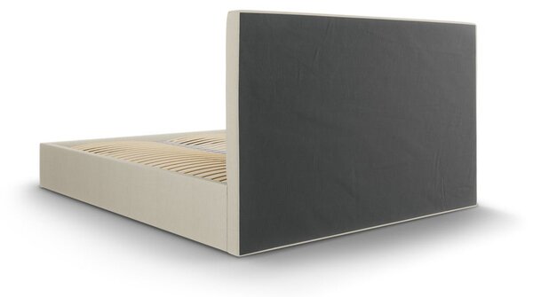 Beżowe tapicerowane łóżko dwuosobowe ze schowkiem ze stelażem 160x200 cm Juniper – Mazzini Beds