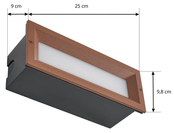 Lucande oprawa wpuszczana ścienna LED Lachlain, rdza, 25 cm, IP65 Lachlain, brązowy / rdzawy, aluminium, nowoczesny