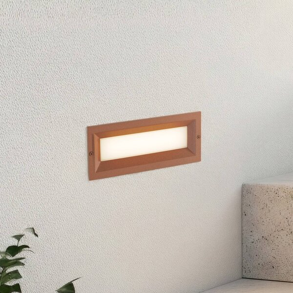 Lucande oprawa wpuszczana ścienna LED Lachlain, rdza, 25 cm, IP65 Lachlain, brązowy / rdzawy, aluminium, nowoczesny
