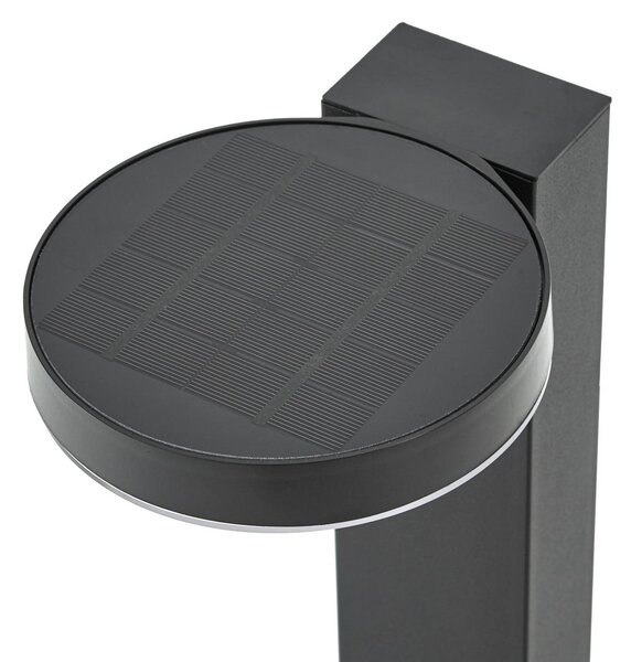 PRIOS LED-słupek oświetleniowy solarny Tarlson, okrągły, antracytowy, czujnik Tarlson, czarny, tworzywo sztuczne, nowoczesny