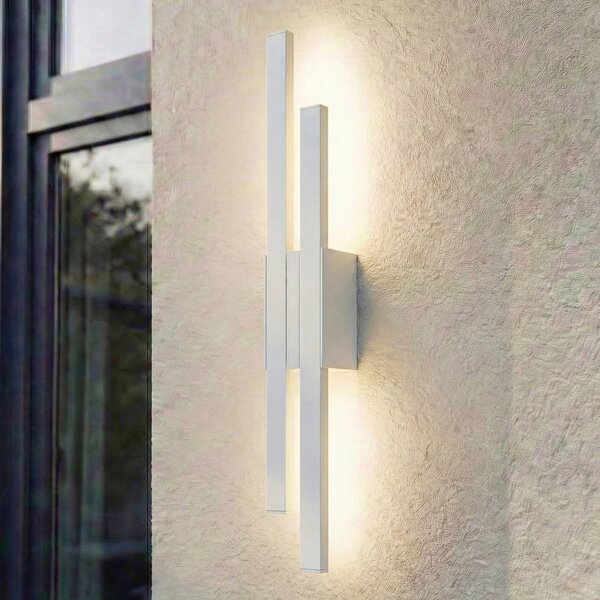 Kinkiet zewnętrzny LED Sakari Lindby, biały / opal, aluminium, nowoczesny