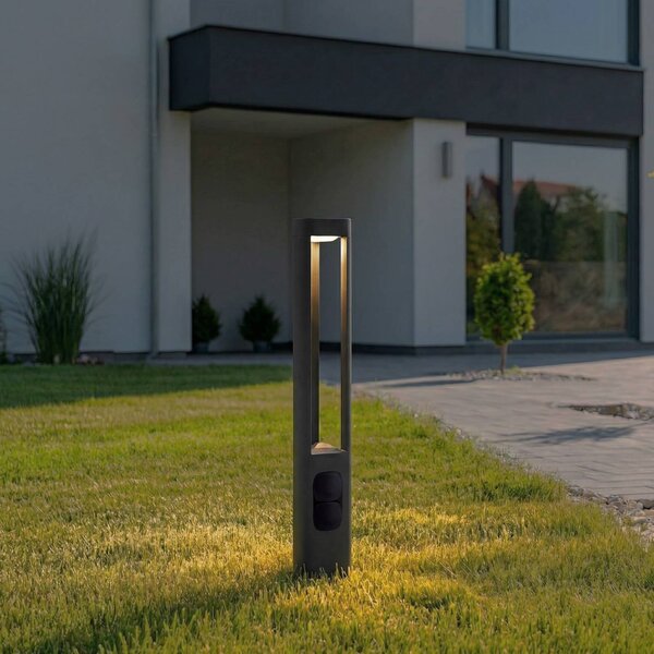 Słupek oświetleniowy LED Pirron Lucande, czarny, aluminium, nowoczesny