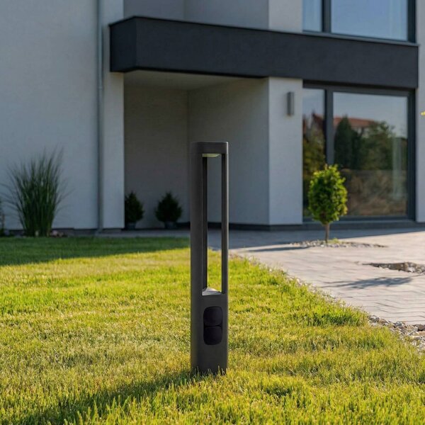Słupek oświetleniowy LED Pirron Lucande, czarny, aluminium, nowoczesny