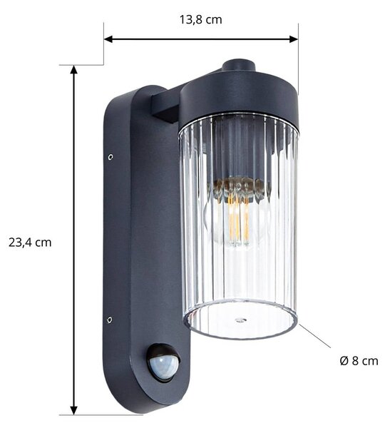 Lampa zewnętrzna z czujnikiem ruchu Kaliro Lindby, możliwość ściemniania, czarny, aluminium, nowoczesny